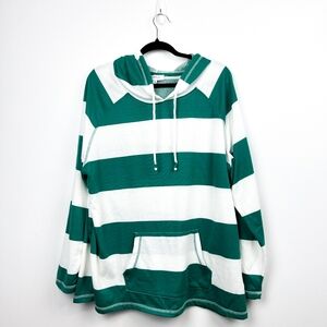 myStyle Long Sleeve White & Green Striped Hoodie